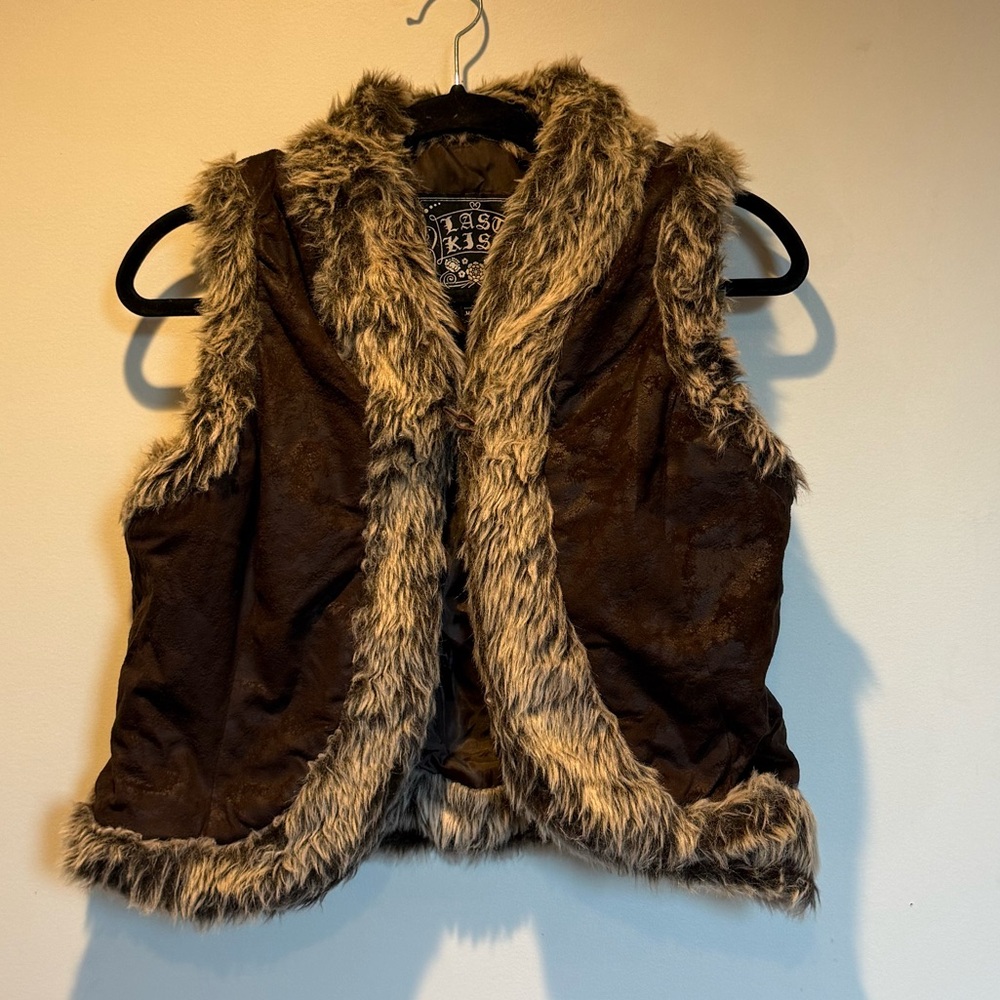 Last Kiss Brown Vest with Faux Fur Trim